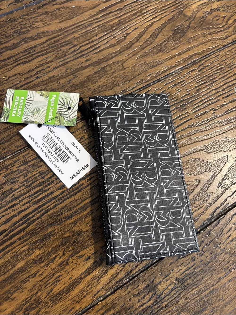 Badgley Mischka Black Logo Print Zip & Snap card holder